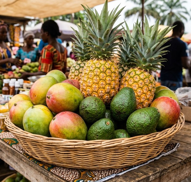 Fruits : mangues, avocats, ananas